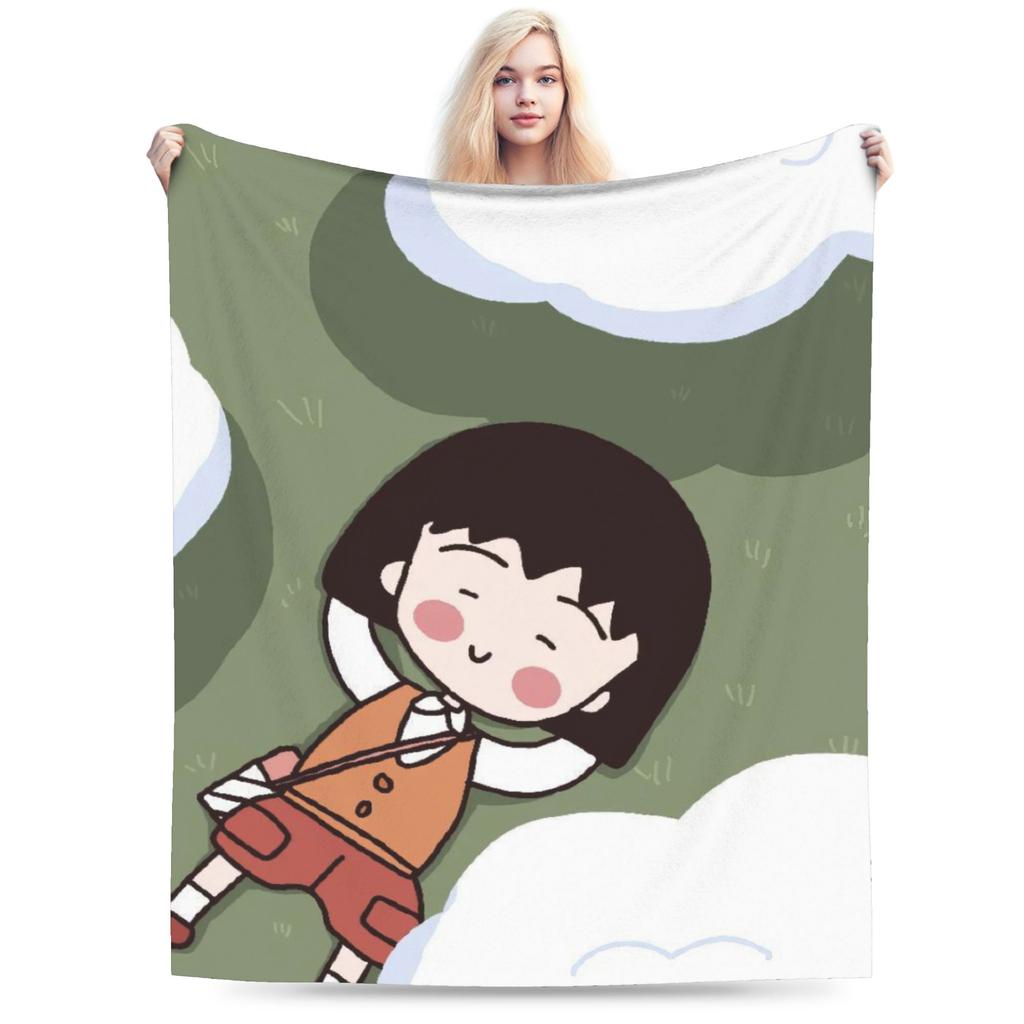 Anime Chibi Maruko Chan Blankets Flannel Spring Autumn Breathable Lightweight Throw Blankets for Sofa Travel Bedspreads