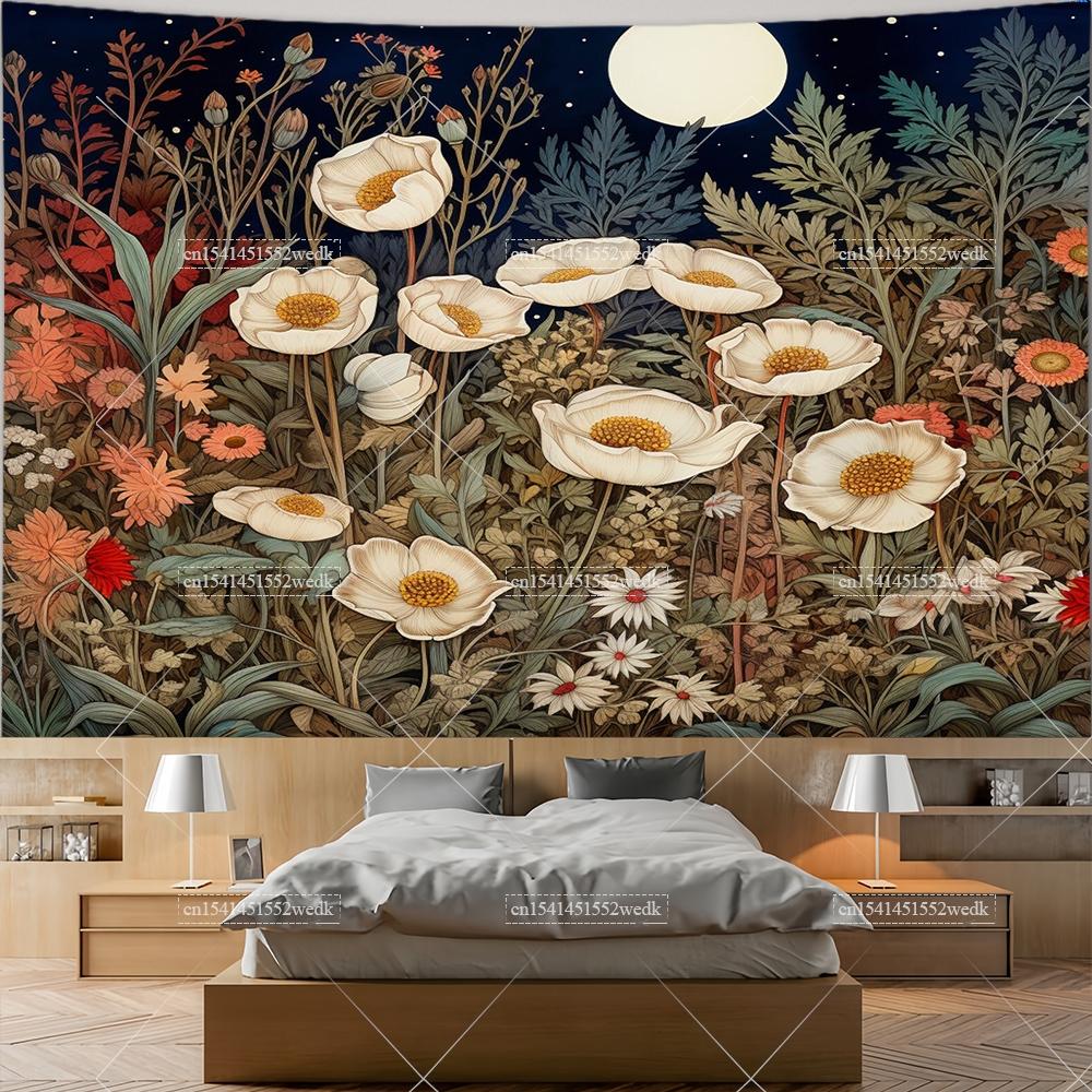 Wildflowers Tapestry Wall Hanging Garden Floral Botanical Tapestries Room Deocr Red Poppies Scenery Photography Background Cloth