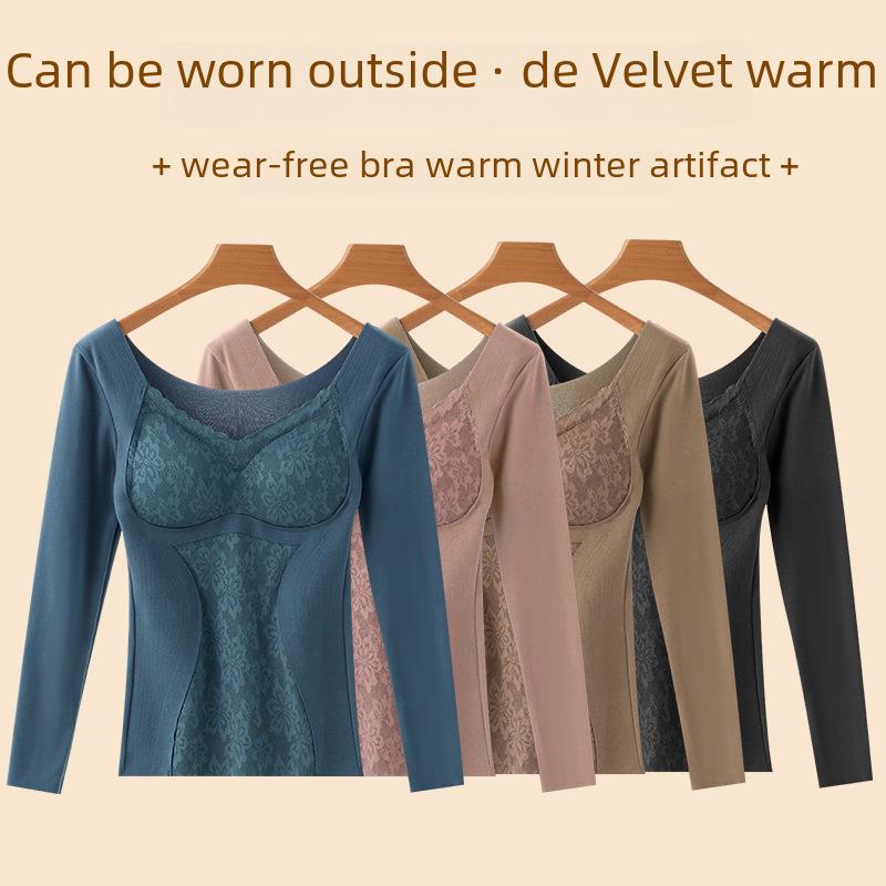 Women's Double-Sided German Velvet Thermal Top: Seamless, Thickened, Self-Heating, Chest-Padded, Warm Long-Sleeve Shirt for Autumn