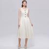 Elegant Sleeveless Satin Dress for Women Luxurious Solid Color Flower Buttons Summer Autumn Formal Evening Party Vestidos