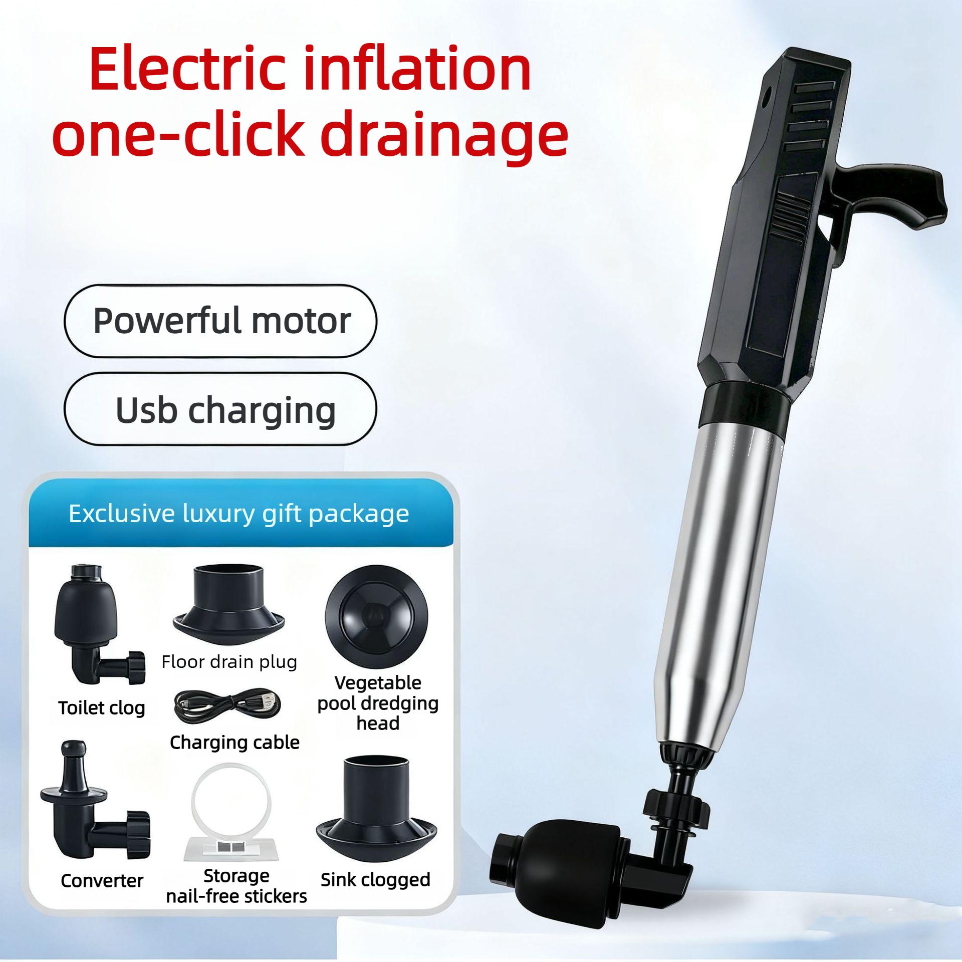 NEW Electric Stainless Steel Plunger Blaster Inflator Pump High Pressure Air Toilet Drain Blaster for Unclogging Toilet &kitchen чёрный
