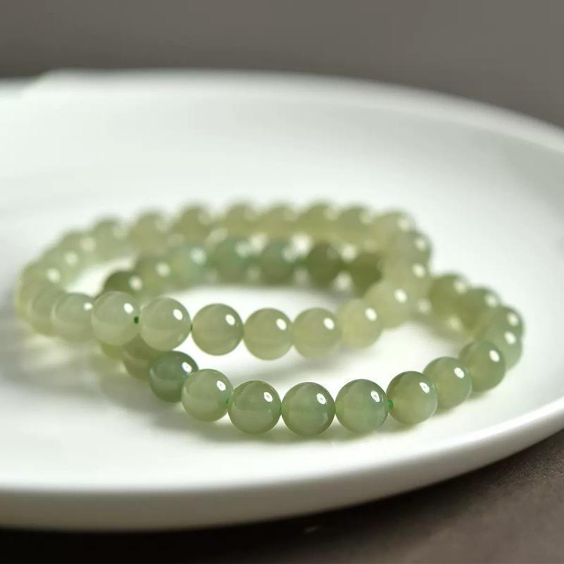 Braccialetto in giada Hetian per donne e uomini, perline sciolte in giada acqua ghiacciata, giada verde e bianca, braccialetto verde acqua trasparente per donne