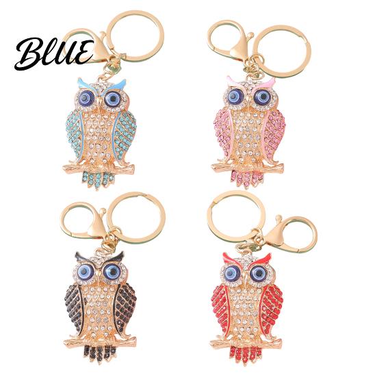 Decorative Owl Keychain Pendant 3D Cartoon Design Sparkling Rhinestones Inlaid