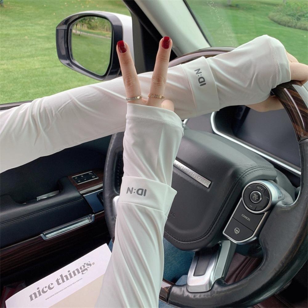 Solid Color Sunscreen Sleeves Ice Silk Ice Silk Gloves New Long Mittens  Summer