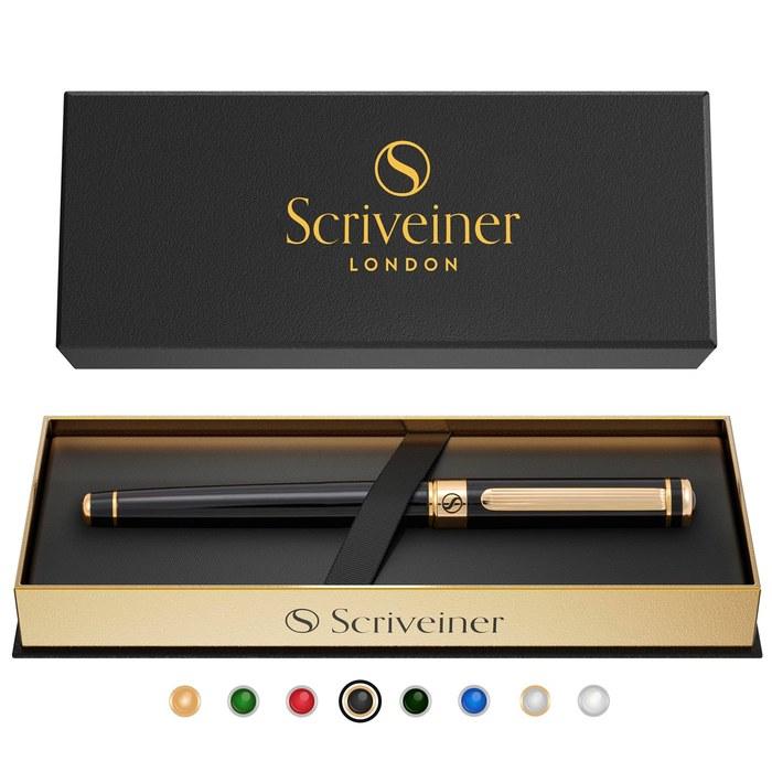 Scriveiner Ballpoint Pen Rollerball Black Lacquer Gold-Plated Luxury Schmidt Refill Business Gift Black and Gold