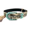 Elegant Western PU Belt Embossed Pattern Waistband Jeans Waiststrap Waist Decors Women Turquoises Buckle Waist Belt