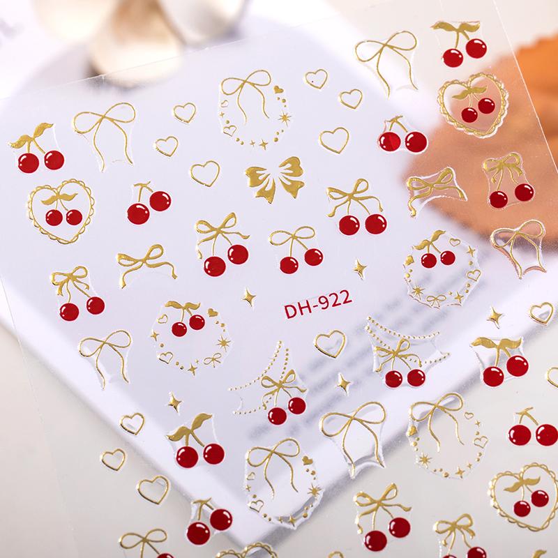 Fresh Sweet Fruits Strawberry Cherry Bowknot Love Heart Bow 5D Nail Art Stickers Self Adhesive Decorations Nail Manicure Decal