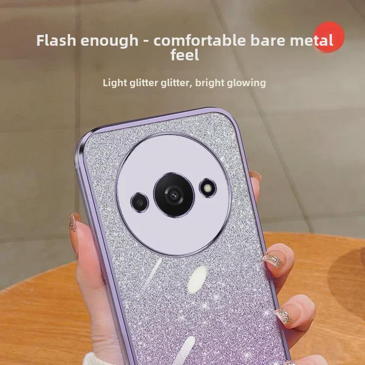 Transparent Glitter Electroplating TPU Silicone Case for Redmi A3 - Anti-Fall Protective Cover for Men and Women