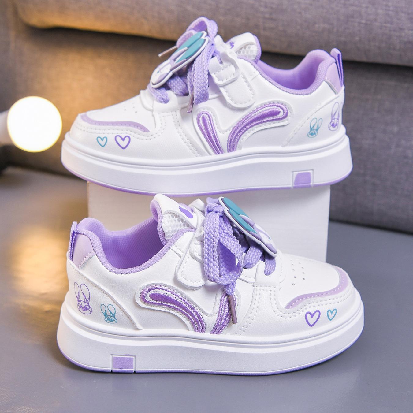 

2026Spring new children s sneakers, leather white shoes, bunny police officer low-top sports shoes, girls casual shoes 26Inner Length16.5cm фиолетовый