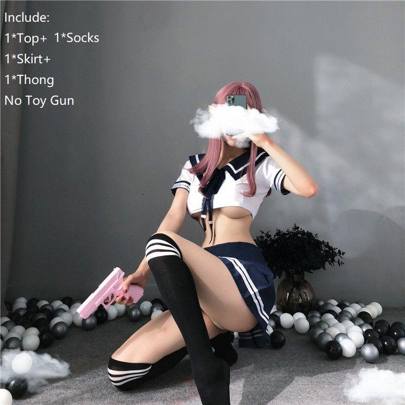 Women's Sexy Cosplay Lingerie Student Uniform Set With Velcro Design Miniskirt Outfit