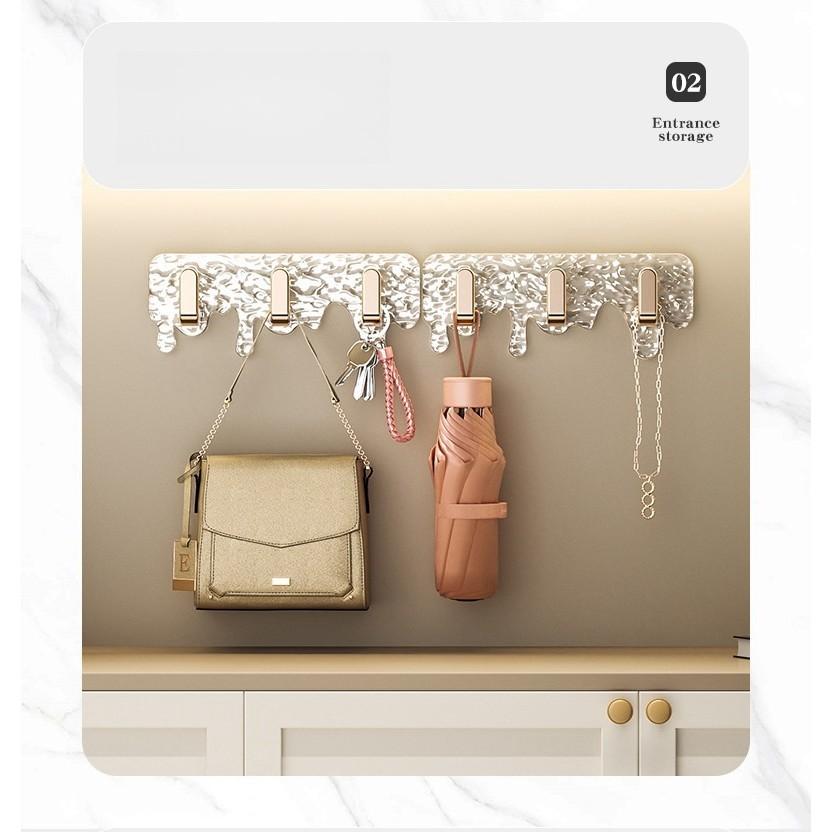 Light Luxury Continuous Hanging Hook No Punching No Trace Adhesive Hook Bathroom No Punching Hanging Hook Glacier Pattern Strong Hanging Hook Wall