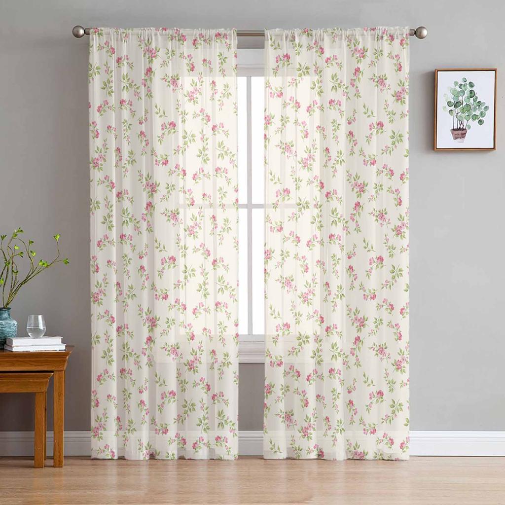 Rural Retro Rose Flowers Sheer Curtains for Kids Bedroom Living Room Voile Window Curtains Tulle Drapes