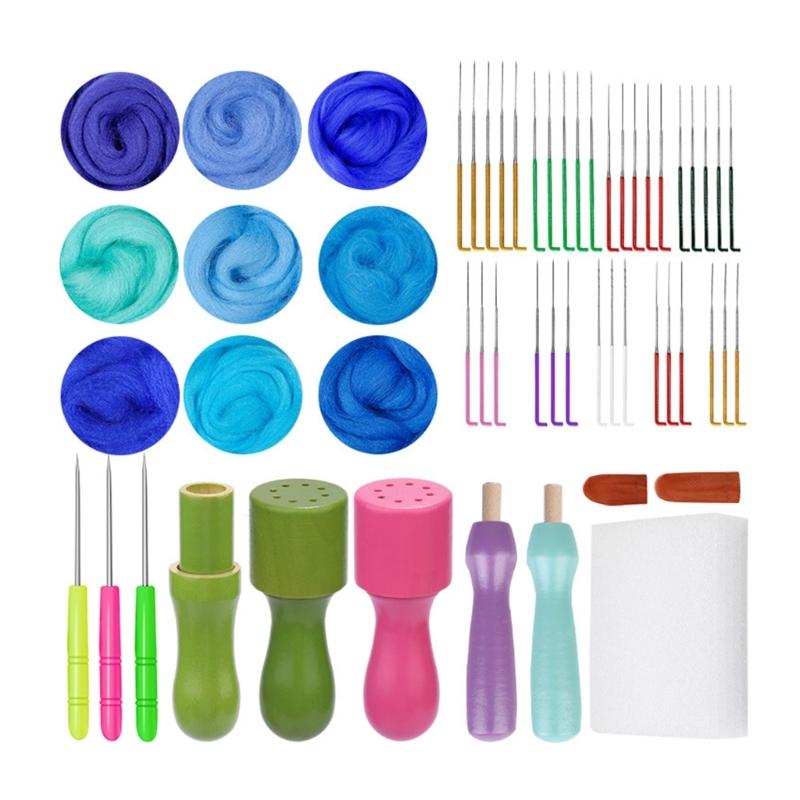 Wool Felted Set 7/9/10 Color Needle Felting Set with Felting Needle Felting Pad Wool Roving Wood Handle for Beginner