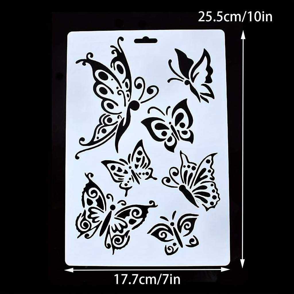 1ks 25,4x17,78 cm Šablona na kreslení motýlů, Šablona pro řemeslné tvoření s barevnými létajícími motýly, Krémově bílý plastový materiál pro DIY umělecké projekty