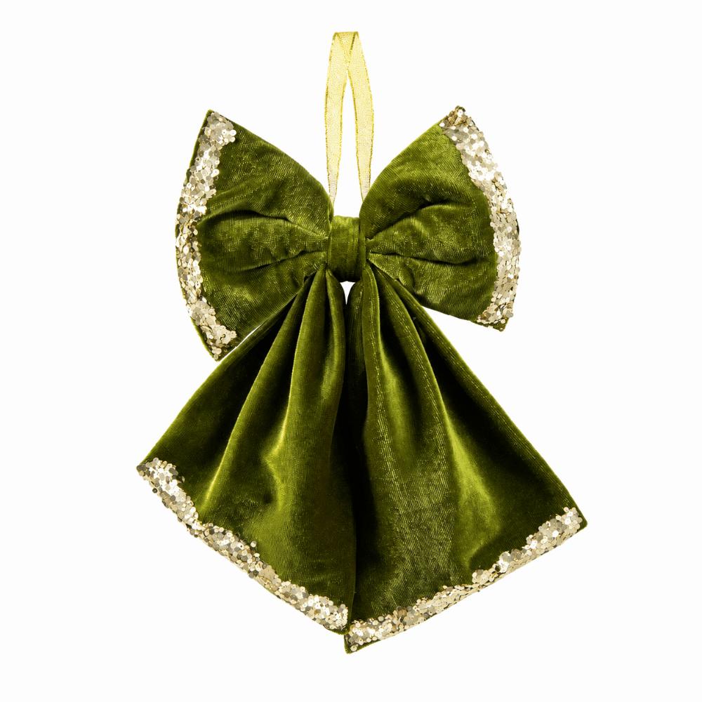 Green Christmas Bowknot Hanging Decoration Sequin Velvet Long Hanging Ribbon Sequin Bowknot Ornament Photo Props Multi-size