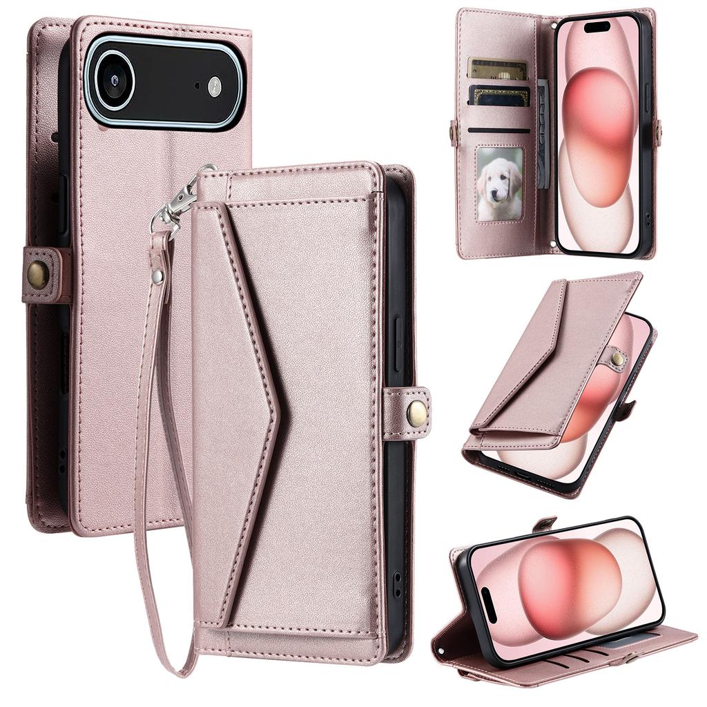 For iPhone 17 Air Leather Case with Wrist Strap Wallet Stand Phone Cover
