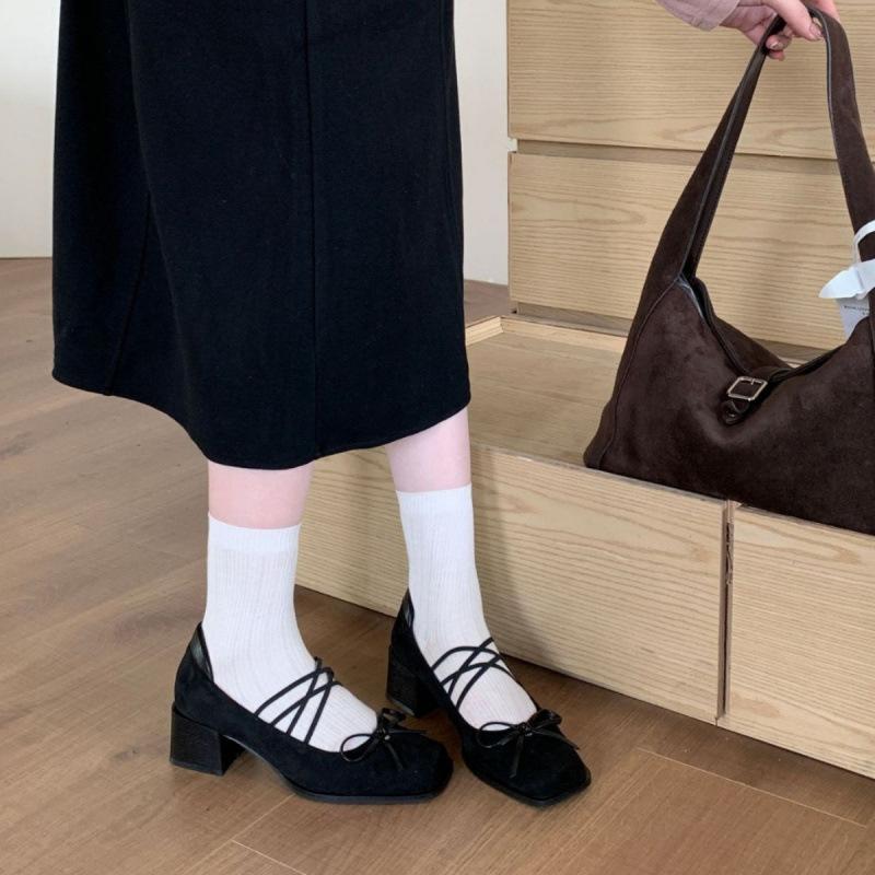 2025 Early Autumn Retro Thick Heel Not Tired High Heel Ballet Shoes Retro Bow Mary Jane Shoes