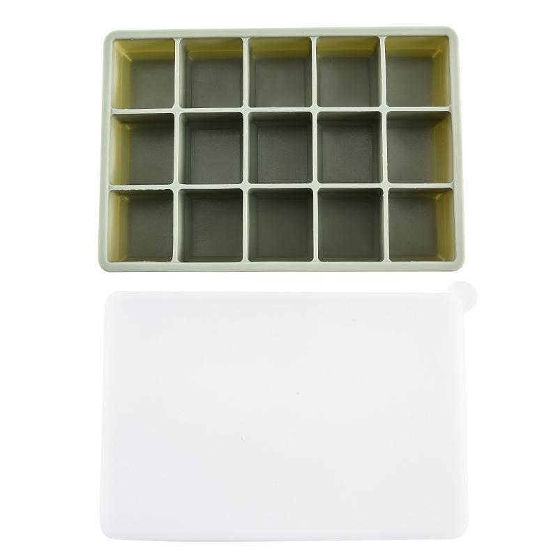 Silikon 15-facks iskubslåda med lock - Luktresistent, Antibakteriell, Fack för fyrkantiga isstavar