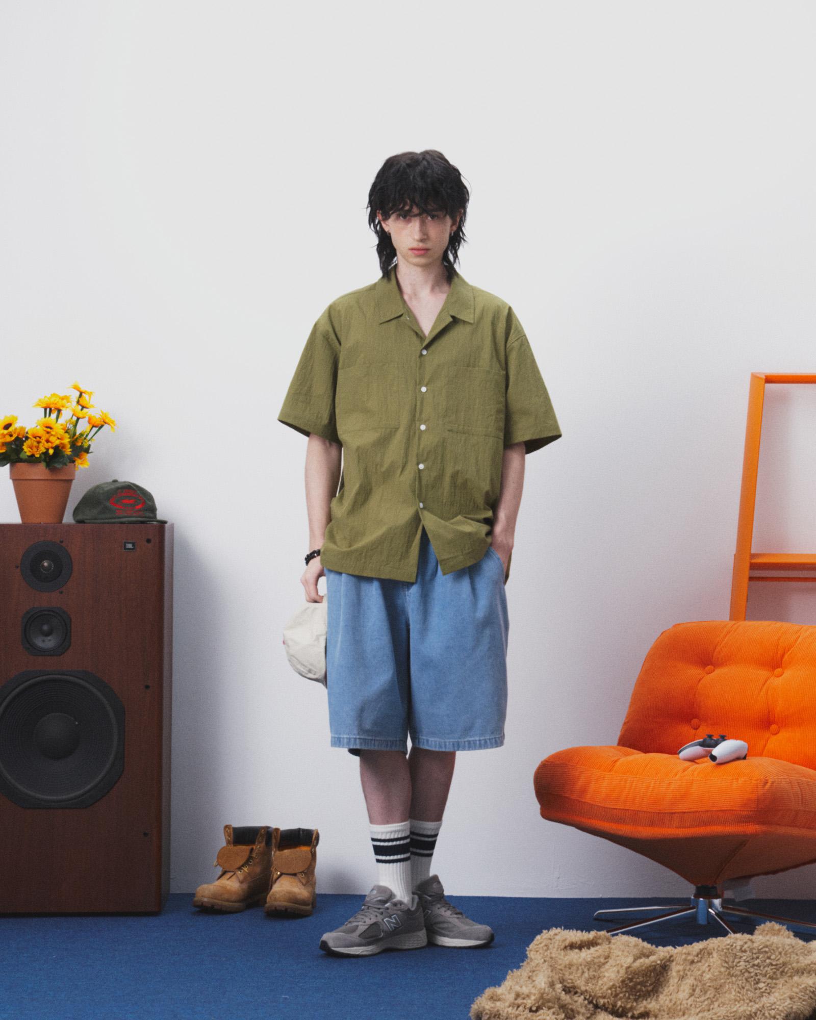And Again Minimalist Cotton Pocket Shirt (Khaki M