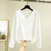 Ladies' Loose Comfortable Casual Fashionable And Large Size Warm Underwear With Seamless  V-Neck And Thick Velvet Long Sleeves Top