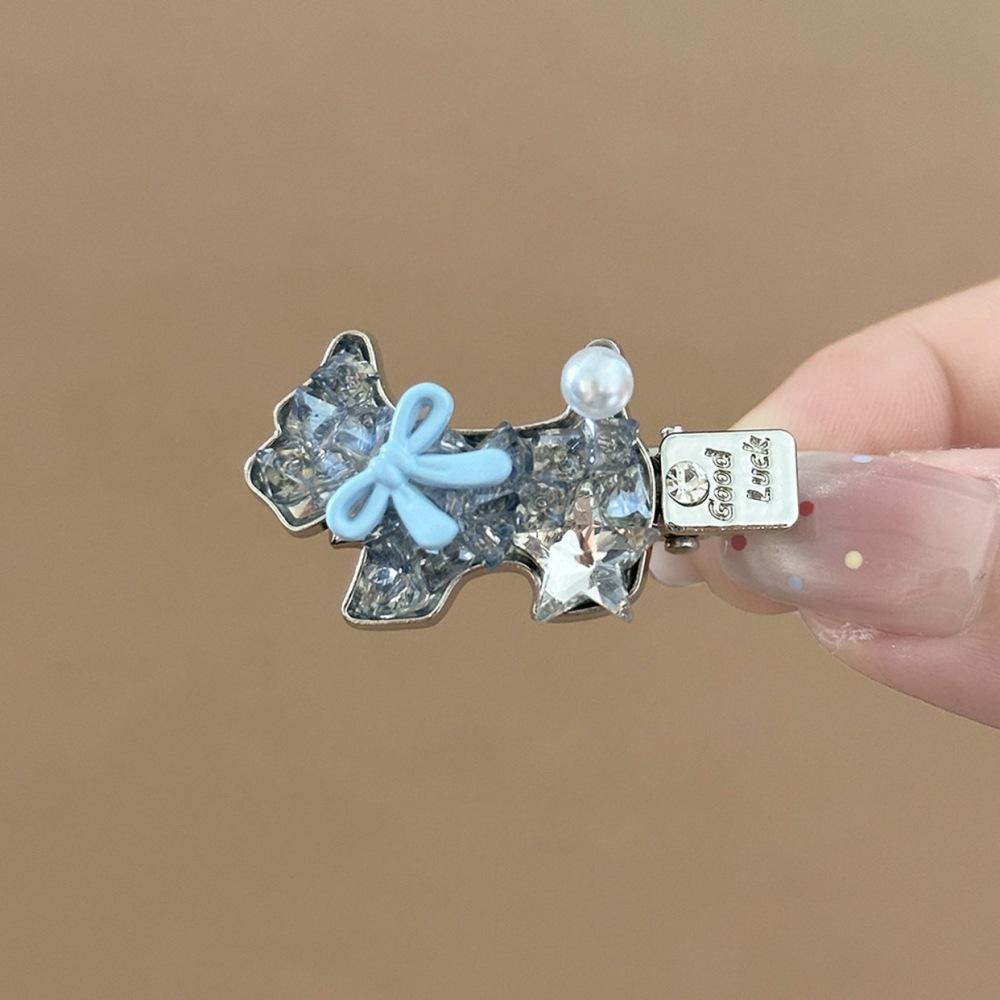 

Elegant Sparkling Diamond Kitten Hair Clip with Bowknot - Cute and Chic Duckbill Clip for Bangs Styling