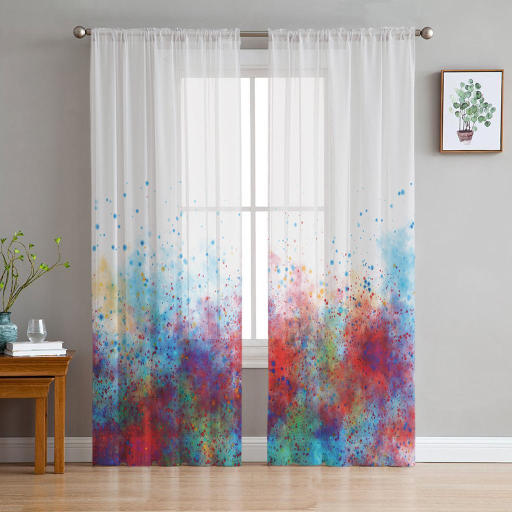 Abstract Color Paint Window Tulle Curtains for Living Room Bedroom Hotel Luxury Decoration Sheer