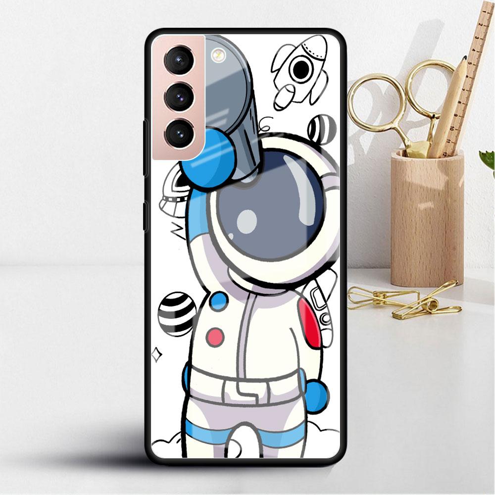 

Стеклянный чехол для Samsung Galaxy S22 S20 FE S21 5G S10 S9 Plus Note 10 20 Lite закаленный чехол для телефона милый астронавт Leather