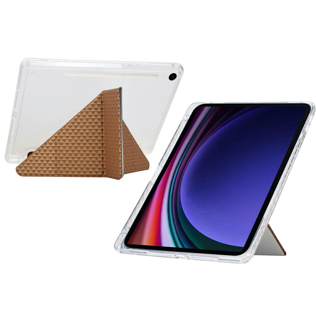 Tablet Case For Samsung Galaxy Tab S10 FE/Tab S9 FE/Tab S9,Y-Fold Stand Pyramid-Patterned Leather+Clear Acrylic Cover with Pencil Holder