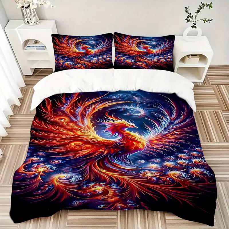 3pcs Anime Phoenix Comforter Set with One Quilt Cover and Two Pillowcases (No Core) - Festival Gift, Polyester Fabric, Home Decor for Bedroom and Gues