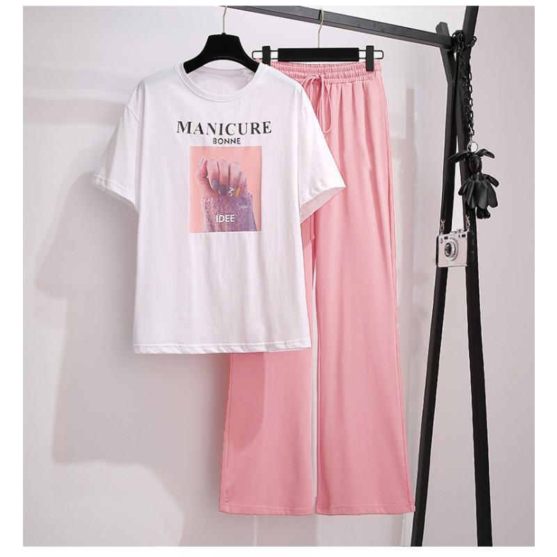 Women's Summer Set - Silk Wide-leg Pants and Short-sleeved Pants - A Stylish Two-piece Set That Reduces Age, Makes You Look Slimmer and Is Elegant.