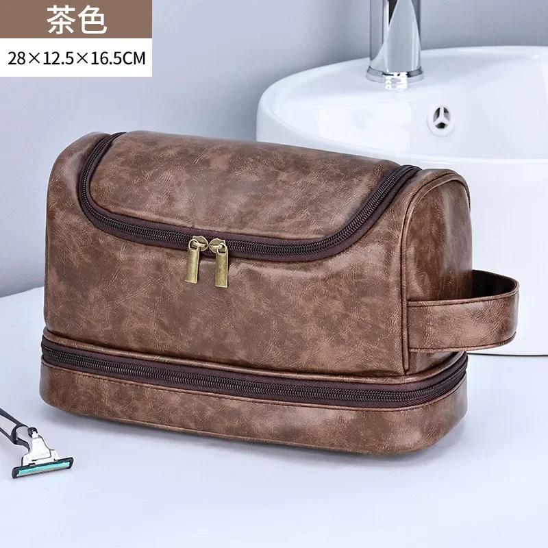 New Hanging Makeup Storage bag Large Capacity PU Leather Wash Bag Double layered Men cosmetic bag travel essentials organizer