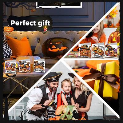 6PCS DIY Diamond Painting Greeting Card Set Halloween Theme Rhinestone Diamond Art Mosaic Postcards Creative Halloween Card Kit
