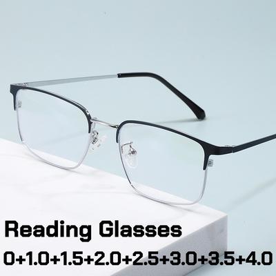 Hochwertige Metallrahmen Lesebrille Herren Business Halbrahmen Anti Blaulicht Weitsicht Brille Unisex HD PC Gläser