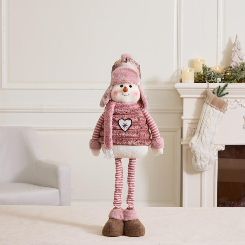 Christmas Plush Snowman Elk Figurine Retractable Standing Xmas Decor Gift