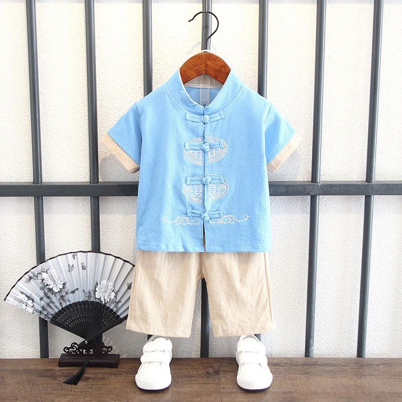 Boys Summer Hanbok Suit Chinese Style Baby Anniversary Dress Full Moon Week Clothes Ancient Costume Fu Style Breathable Performance Outfit