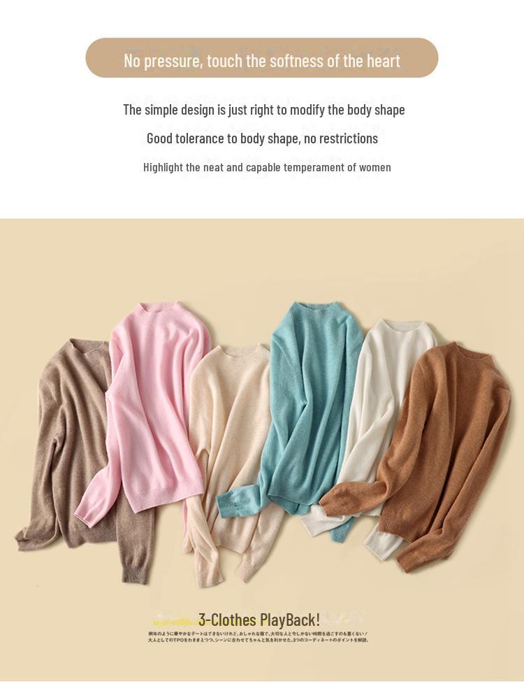 Women's Cashmere Half-Turtleneck Sweater - Thick, Loose, All-Match Wool Knit Pullover for Autumn and Winter