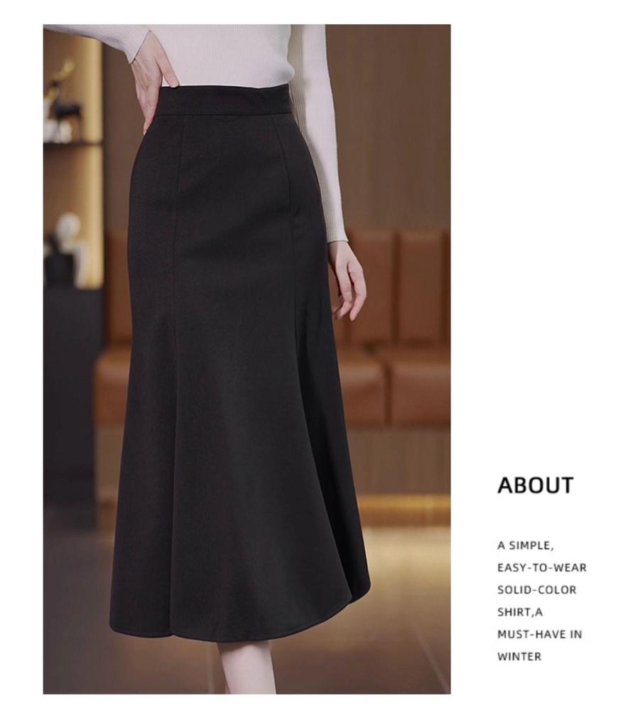 Women's Coffee Wool Mermaid Skirt - Fall/Winter 2025, Irregular Mid-Length, Hip-Hugging Design