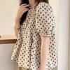 Sweet Korean Polka Dot Shirt Women's Clothing Loose Short Sleeve Summer Fashion Shirring Casual Spliced All-match O-Neck Blouse