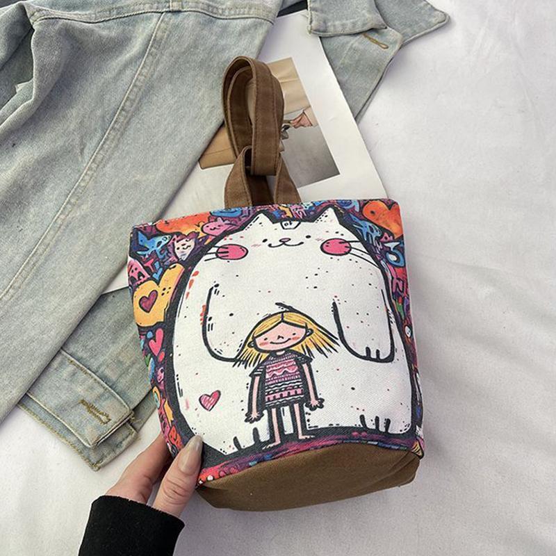 2025 Portable Bucket Bag Hand-Carrying Out Ins Canvas Bag Cute Girl Mobile Phone Female Bag