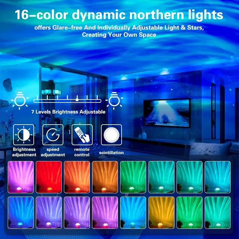 LED Water ripple Projector Sky Northern Lights USB Auto Rotating Remote Control Bluetooth Music Speaker for Bedroom KTV Party