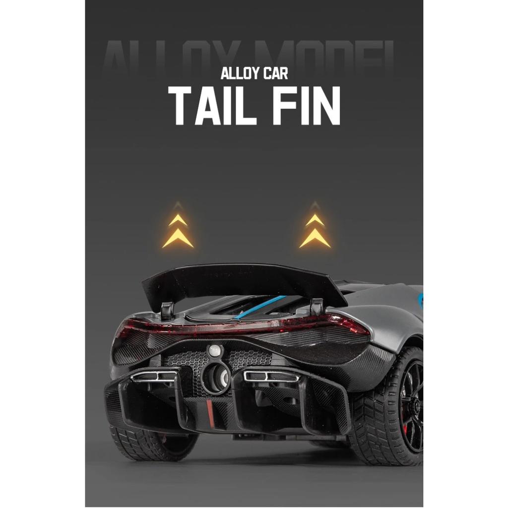 1/24 Bugatti Tourbillon With Spray Supercar Alloy Muscle Car Model Sound and Light Pull Back Children's Toy Collectibles Birthday gift