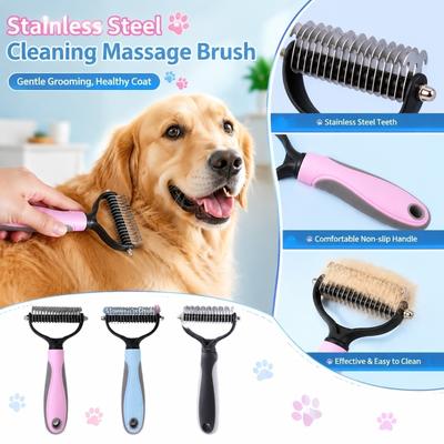 Stainless Steel Pet Grooming Dematting Rake Tool with Ergonomic Handle for Removing Loose Fur and Tangles from Dog and Cat Coats