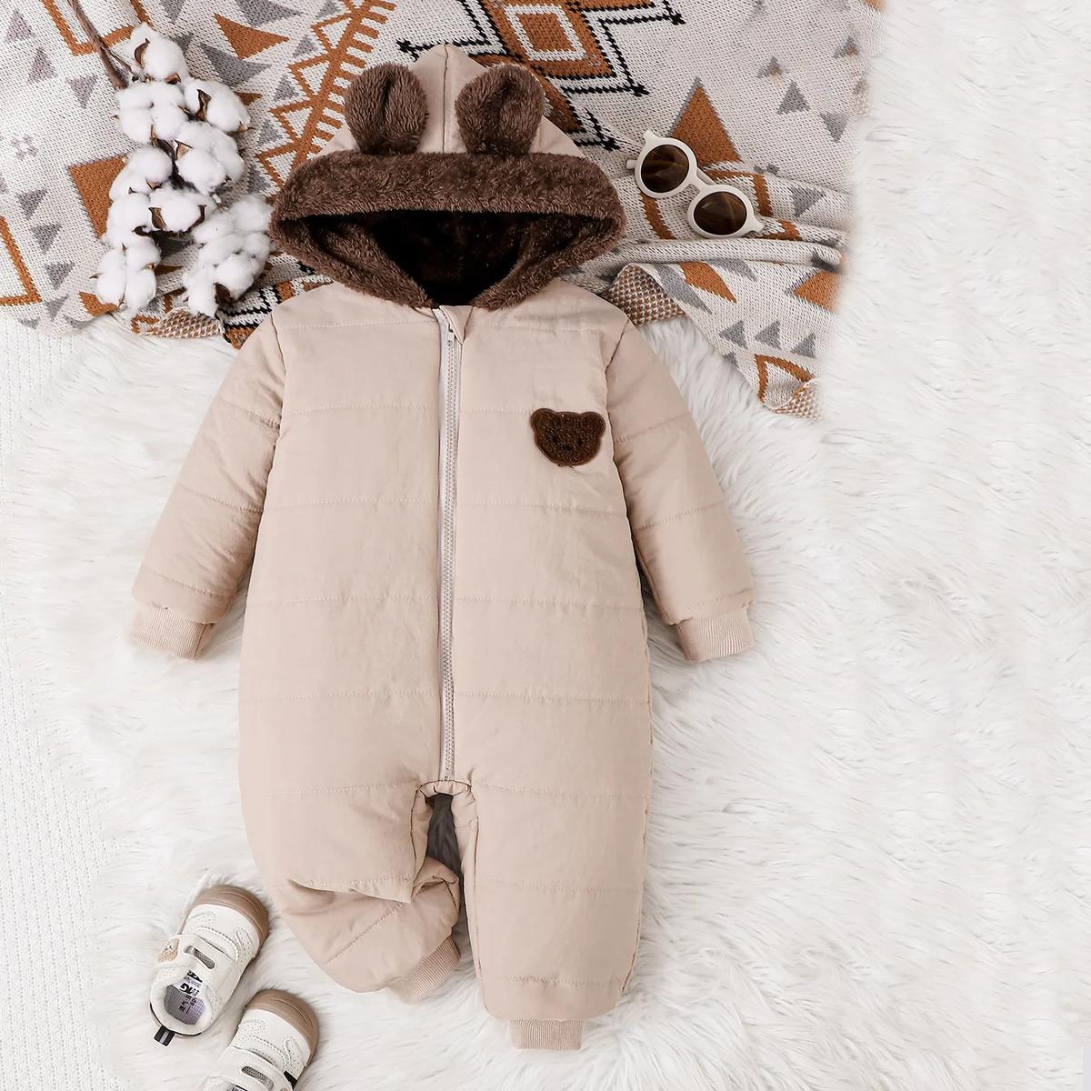 

Olive Bear Baby Winter Snowsuit, Warm Fleece Romper 12-18M античний білий колір