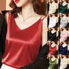 Women's Summer Casual V-Neck Solid Color Silk Sleeveless Loose T-Shirt Tank Tops