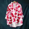 Women's Loose Ruffled Floral Print Stand Collar Long Sleeve Cotton And Linen Top