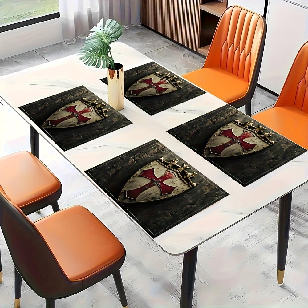Set of 4 Placemats Medieval Shield Crown Design Vintage Table Mats for Dining Table Kitchen Decor