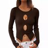 Women's Autumn Sexy Navel Top Ribbed Knit Pullover Jumper Slimming Blend Women Office Commute Comfortable and Versatile Undercoat Long Sleeves Sweater