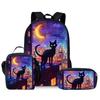 Tier Katze Dreiteiliges Set Rucksack+Brotdose+Federmäppchen Für Jungen/Mädchen Kinder Beste Geschenke 2D Cartoon Teenager Laptop Schultasche