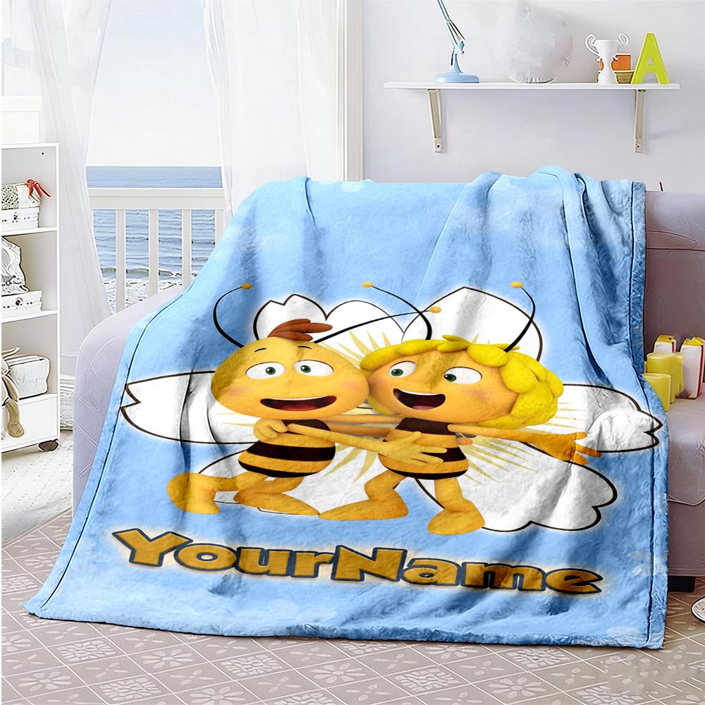 Biene Maja Customize Your Name Blanket Lightweight Personalized Blanket Ultra-Soft Suitable for Living Room Bedding Home Decor Bed