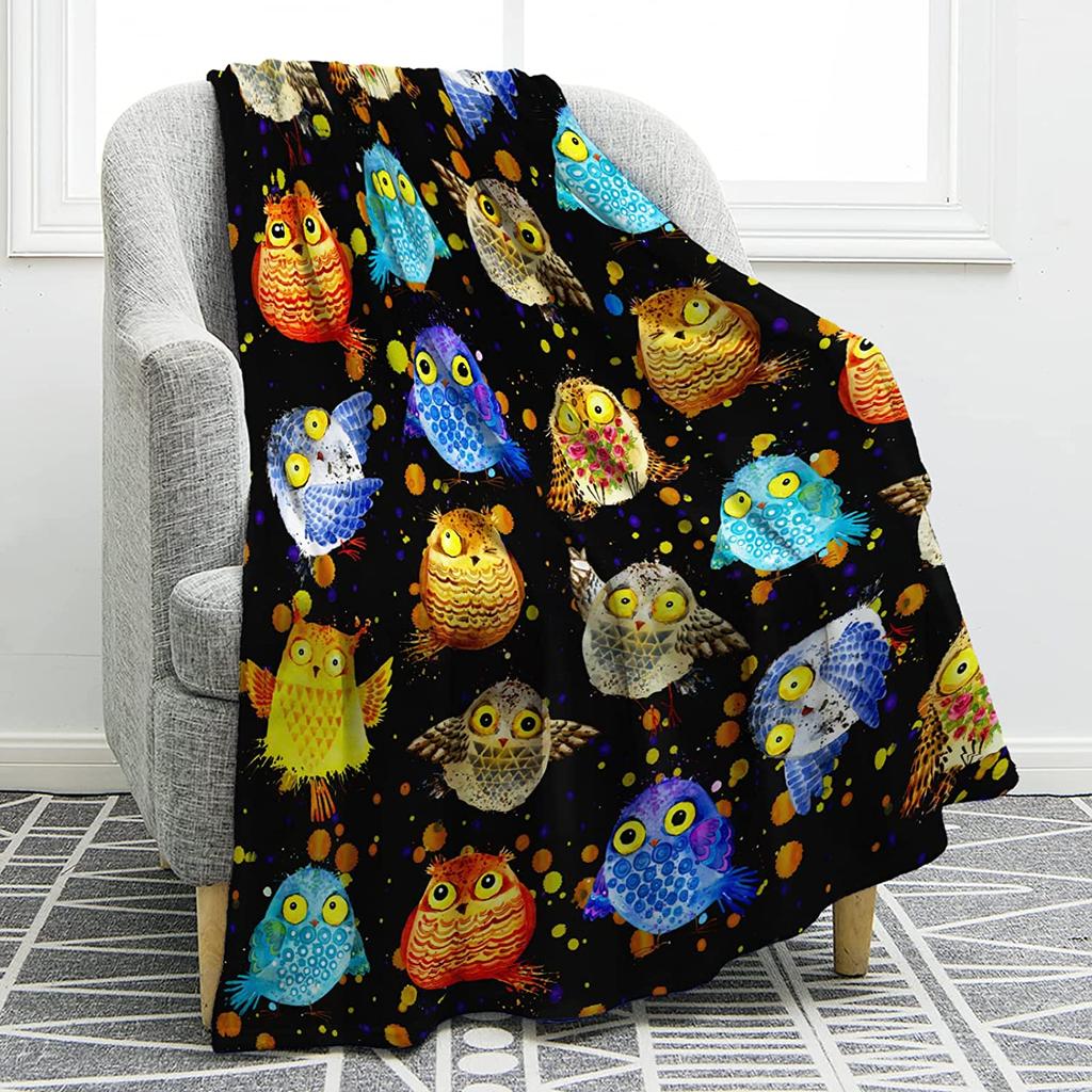 Owl Blanket Penguin Blanket Antarctic Animals Ocean Print Gifts for Women Kids Boys Home Bedroom Living Room Decor